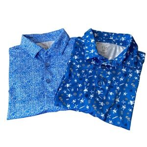 1764 Mens Golf Polo Shirts Lot of 2 Size S Blue Cocktail BBQ Novelty Prints 2pk